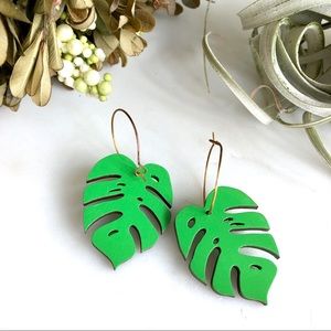 Handmade palm leaf bamboo wood earrings